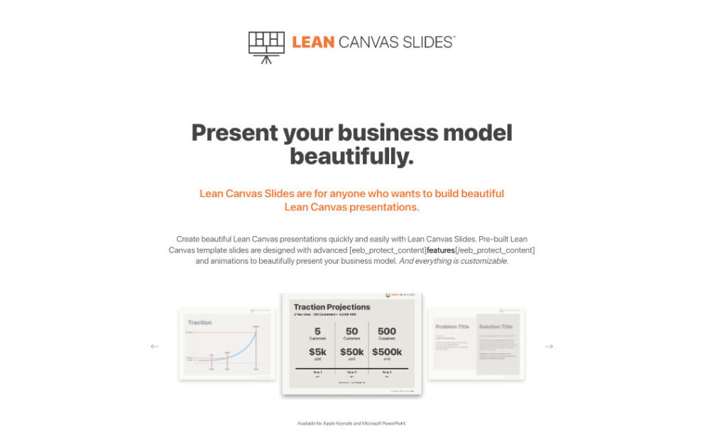 Lean Canvas Slides Website